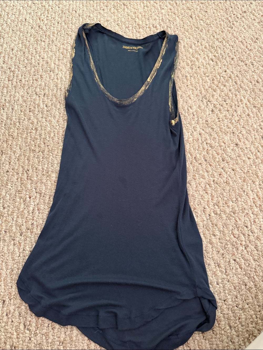 Zadig & Voltaire Navy Tank with Metallic Gold Trim
